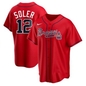 Men Atlanta Braves #12 Jorge Soler Red Cool Base Stitched Jersey