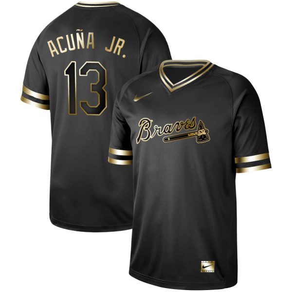 Men Atlanta Braves #13 Ronald Acuna Black Gold Stitched MLB Jersey