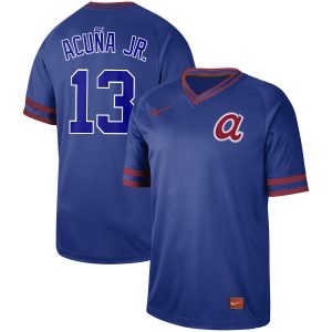 Men Atlanta Braves #13 Ronald Acuna Blue Cooperstown Collection Legend Stitched MLB Jersey