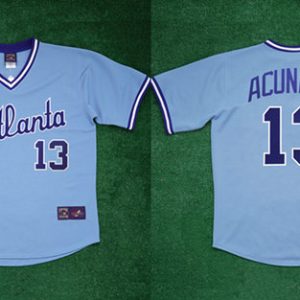 Men Atlanta Braves #13 Ronald Acuna Jr 1982 Light Blue Cool Base Stitched Baseball Jersey