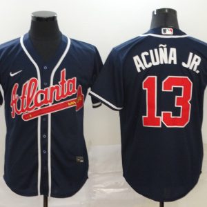 Men Atlanta Braves #13 Ronald Acuna Jr 2020 Navy Cool Base Stitched MLB Jersey