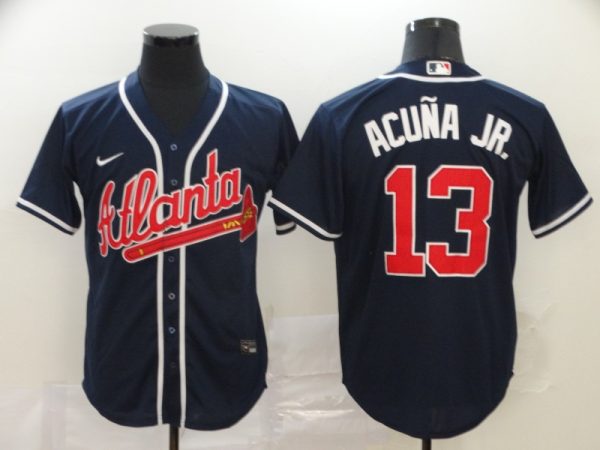 Men Atlanta Braves #13 Ronald Acuna Jr 2020 Navy Cool Base Stitched MLB Jersey