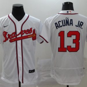 Men Atlanta Braves #13 Ronald Acuna Jr 2020 White Flex Base Stitched MLB Jersey