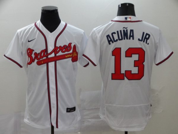 Men Atlanta Braves #13 Ronald Acuna Jr 2020 White Flex Base Stitched MLB Jersey