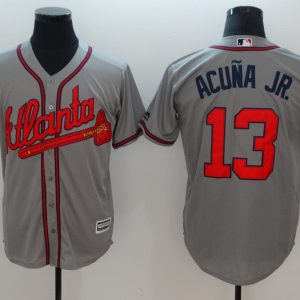 Men Atlanta Braves #13 Ronald Acuna Jr Grey Flexbase Stitched MLB Jersey