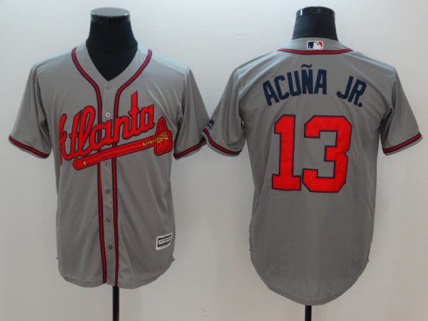 Men Atlanta Braves #13 Ronald Acuna Jr Grey Flexbase Stitched MLB Jersey