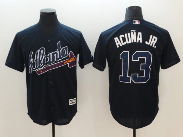 Men Atlanta Braves #13 Ronald Acuna Jr Navy Flexbase Stitched MLB Jersey