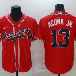 Men Atlanta Braves #13 Ronald Acuna Jr Red Cool Base Stitched MLB Jersey