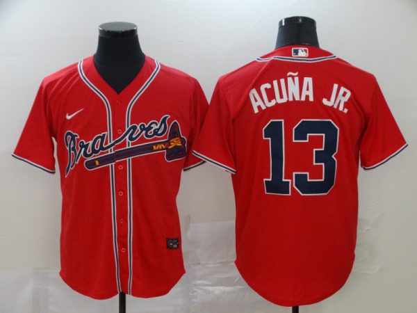 Men Atlanta Braves #13 Ronald Acuna Jr Red Cool Base Stitched MLB Jersey