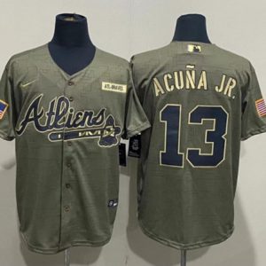 Men Atlanta Braves #13 Ronald Acuna Jr. 2021 Camo Salute To Service Cool Base Stitched Jersey