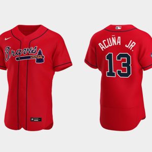 Men Atlanta Braves #13 Ronald Acuna Jr. 2021 Red World Series Champions Stitched Baseball Jersey