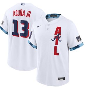 Men Atlanta Braves #13 Ronald Acuna Jr. 2021 White All-Star Cool Base Stitched MLB Jersey