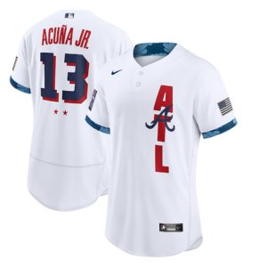 Men Atlanta Braves #13 Ronald Acuna Jr. 2021 White All-Star Flex Base Stitched MLB Jersey