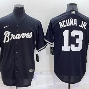 Men Atlanta Braves #13 Ronald Acuna Jr. Black Cool Base Stitched Baseball Jersey