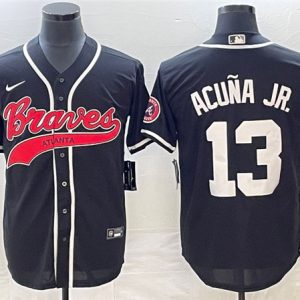 Men Atlanta Braves #13 Ronald Acuna Jr. Black Cool Base Stitched Baseball Jersey