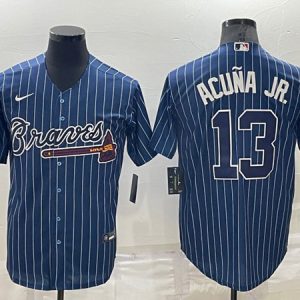 Men Atlanta Braves #13 Ronald Acuna Jr. Navy Cool Base Stitched Baseball Jersey