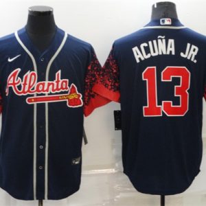 Men Atlanta Braves #13 Ronald Acuna Jr. Navy Stitched Jersey