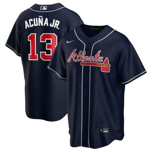 Men Atlanta Braves #13 Ronald Acuna Jr. Navy Stitched MLB Jersey