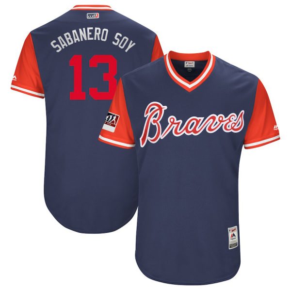 Men Atlanta Braves #13 Ronald Acuna Jr. "Sabanero Soy" Majestic Navy/Red 2018 Players' Weekend Stitched MLB Jersey