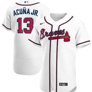 Men Atlanta Braves #13 Ronald Acuna Jr. White Flex Base Stitched Baseball Jersey