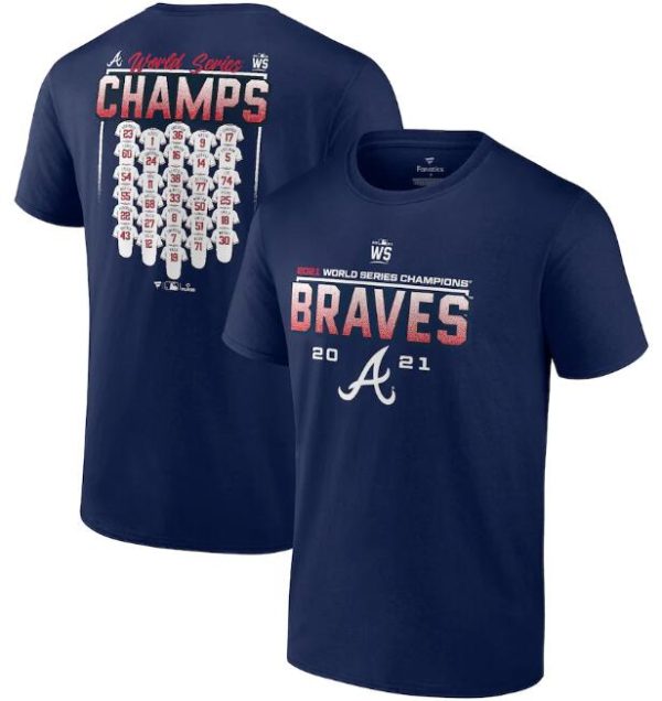 Men Atlanta Braves 2021 Navy World Series Champions Jersey Roster T-Shirt