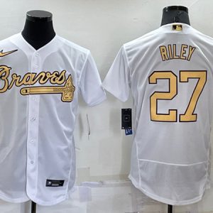 Men Atlanta Braves #27 Austin Riley 2022 All-Star White Flex Base Stitched Baseball Jersey