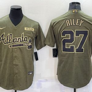 Men Atlanta Braves #27 Austin Riley Camo Salute To Service Cool Base Stitched Jersey