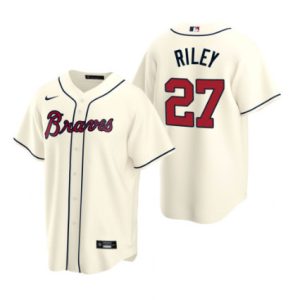 Men Atlanta Braves #27 Austin Riley Cream Cool Base Stitched Jersey