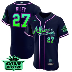 Men Atlanta Braves #27 Austin Riley Galaxy Flex Base Stitched Jersey