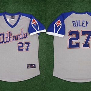 Men Atlanta Braves #27 Austin Riley Gray Cool Base Stitched Jersey