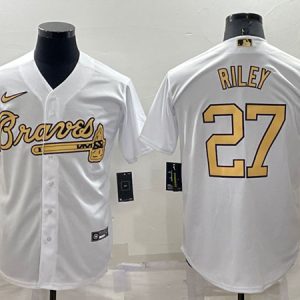 Men Atlanta Braves #27 Austin Riley White 2022 All-Star Cool Base Stitched Baseball Jersey