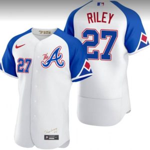 Men Atlanta Braves #27 Austin Riley White 2023 City Connect Flex Base Stitched Jersey