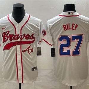 Men Atlanta Braves #27 Austin Riley White Cool Base With Patch Stitched Baseball Jersey