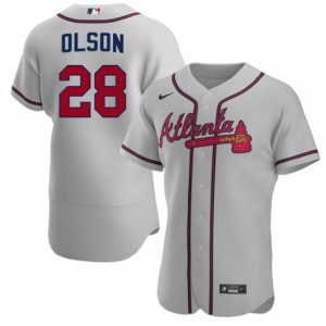 Men Atlanta Braves #28 Matt Olson Gray Flex Base Stitched Baseball Jersey