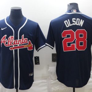 Men Atlanta Braves #28 Matt Olson Navy Cool Base Stitched Baseball Jersey