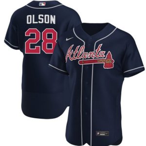 Men Atlanta Braves #28 Matt Olson Navy Flex Base Stitched Baseball Jersey