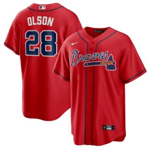 Men Atlanta Braves #28 Matt Olson Red Cool Base Stitched Baseball Jersey