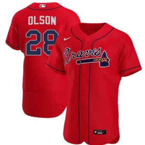 Men Atlanta Braves #28 Matt Olson Red Flex Base Stitched Baseball Jersey