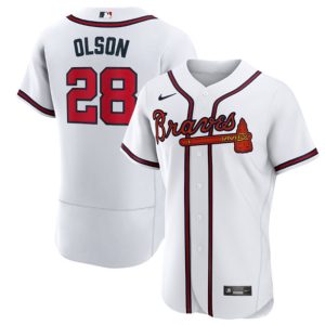 Men Atlanta Braves #28 Matt Olson White Flex Base Stitched Baseball Jersey