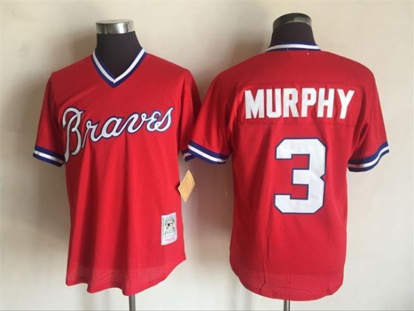 Men Atlanta Braves #3 Dale Murphy Mitchell And Ness Red 1980 Throwback Stitched MLB Jersey