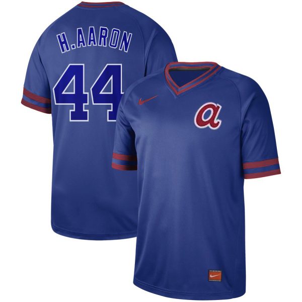 Men Atlanta Braves #44 Hank Aaron Blue Cooperstown Collection Legend Stitched MLB Jersey