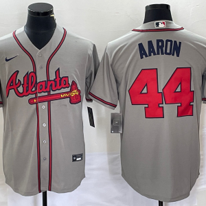 Men Atlanta Braves #44 Hank Aaron Gray Cool Base Stitched Jersey