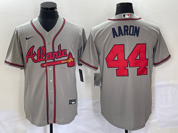 Men Atlanta Braves #44 Hank Aaron Gray Cool Base Stitched Jersey