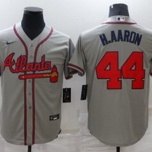 Men Atlanta Braves #44 Hank Aaron Grey Cool Base Stitched Jersey