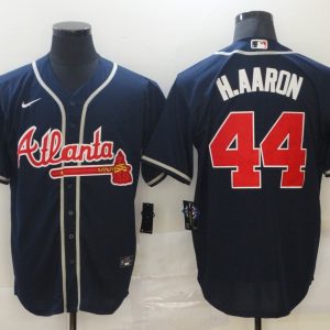 Men Atlanta Braves #44 Hank Aaron Navy Stitched MLB Jersey