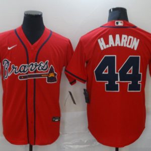 Men Atlanta Braves #44 Hank Aaron Red Stitched MLB Jersey