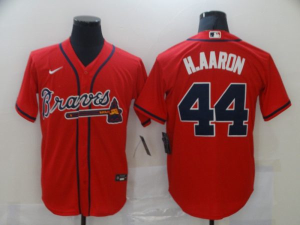 Men Atlanta Braves #44 Hank Aaron Red Stitched MLB Jersey