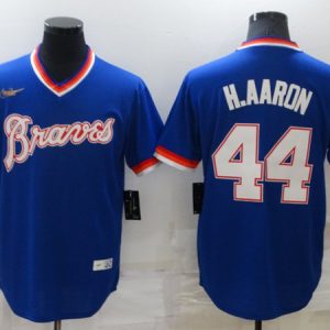 Men Atlanta Braves #44 Hank Aaron Royal Cool Base Stitched Jersey