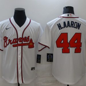 Men Atlanta Braves #44 Hank Aaron White Cool Base Stitched MLB Jersey