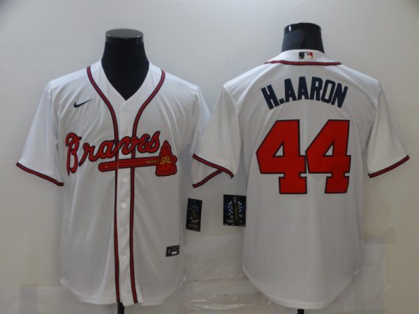 Men Atlanta Braves #44 Hank Aaron White Cool Base Stitched MLB Jersey